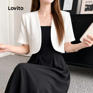 Lovito สง่างาม เบลเซอร์เรียบง่ายสำหรับฤดูใบไม้ร่วง/ฤดูหนาว เบลเซอร์สีขาวสำหรับผู้หญิง เกาหลี อินเทรนด์ L156AD182
