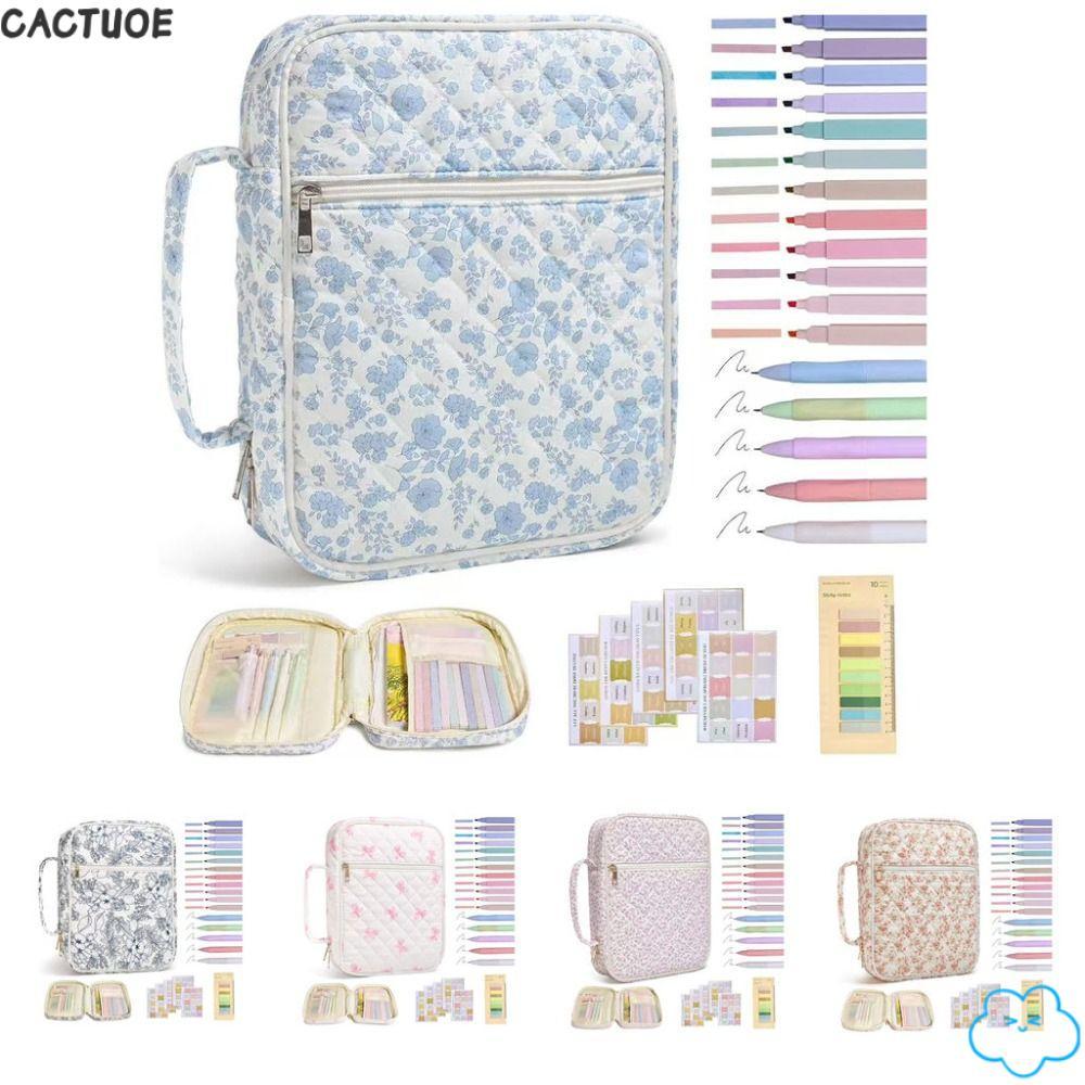 CACTUOE Bible Cover Bag,กระเป๋าซิป Handle Bible Cover , การออกแบบดอกไม้ Bible Journaling Kit Church