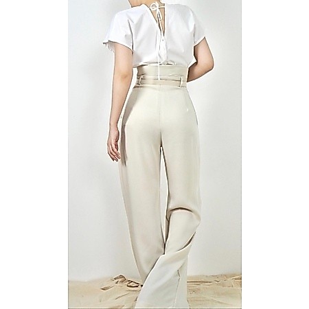 corset waist trousers (white pearl สีขาวอมครีม) รูปที่ 3