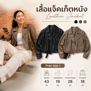 เสื้อแจ็คเก็ตหนังเทียม PU เกรดนิ่มหนากำลังดี ไม่ร้อนอึดอัด ดีเทลซิปเฉียงเฉียบคม