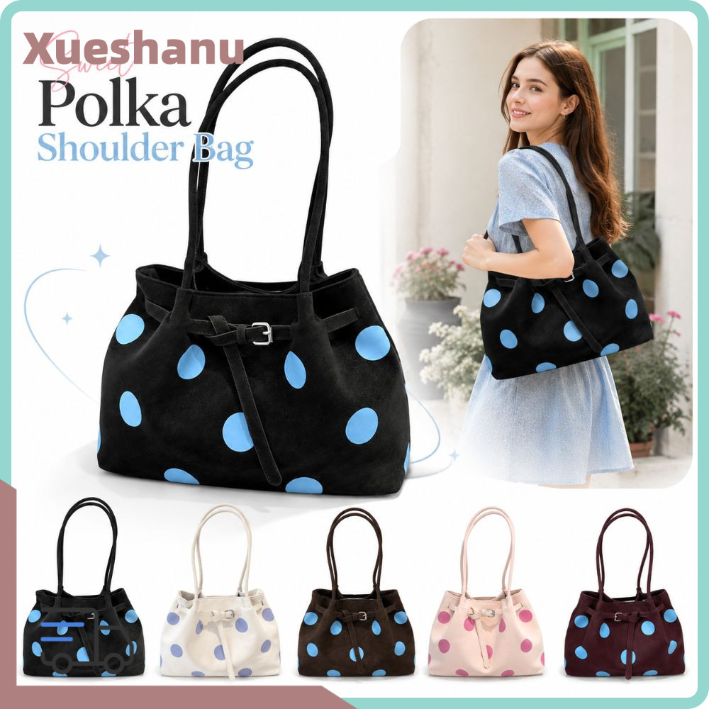 XUESEE กระเป๋าสะพายไหล่,อเนกประสงค์มีสไตล์ Retro Commuting Tote Bag,อินเทรนด์ความจุขนาดใหญ่ลายจุดกระเป๋าถือหวานผู้หญิงนักเรียนหญิง