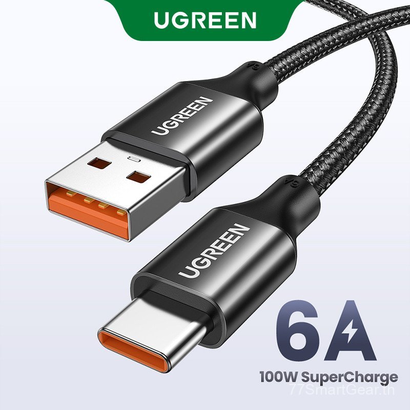 UGREEN สายชาร์จเร็ว USB Type C 100W 6A ไนลอนถัก สายข้อมูล 480Mbps เข้ากันได้กับมือถือ แท็บเล็ต แล็ปท็อป USB-C ทุกรุ่น