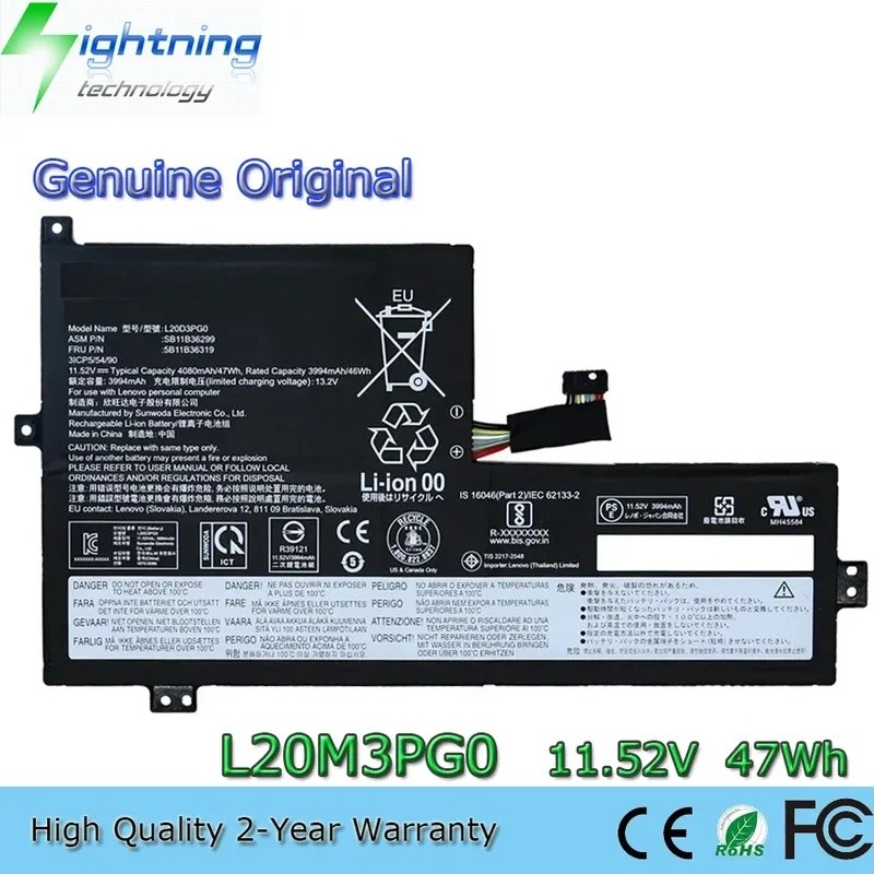 ใหม่ L20M3PG0 11.52V 47Wh แบตเตอรี่แล็ปท็อปสําหรับ Lenovo Flex 3 Chrome 100w 300w 500w Gen 3 100e 30