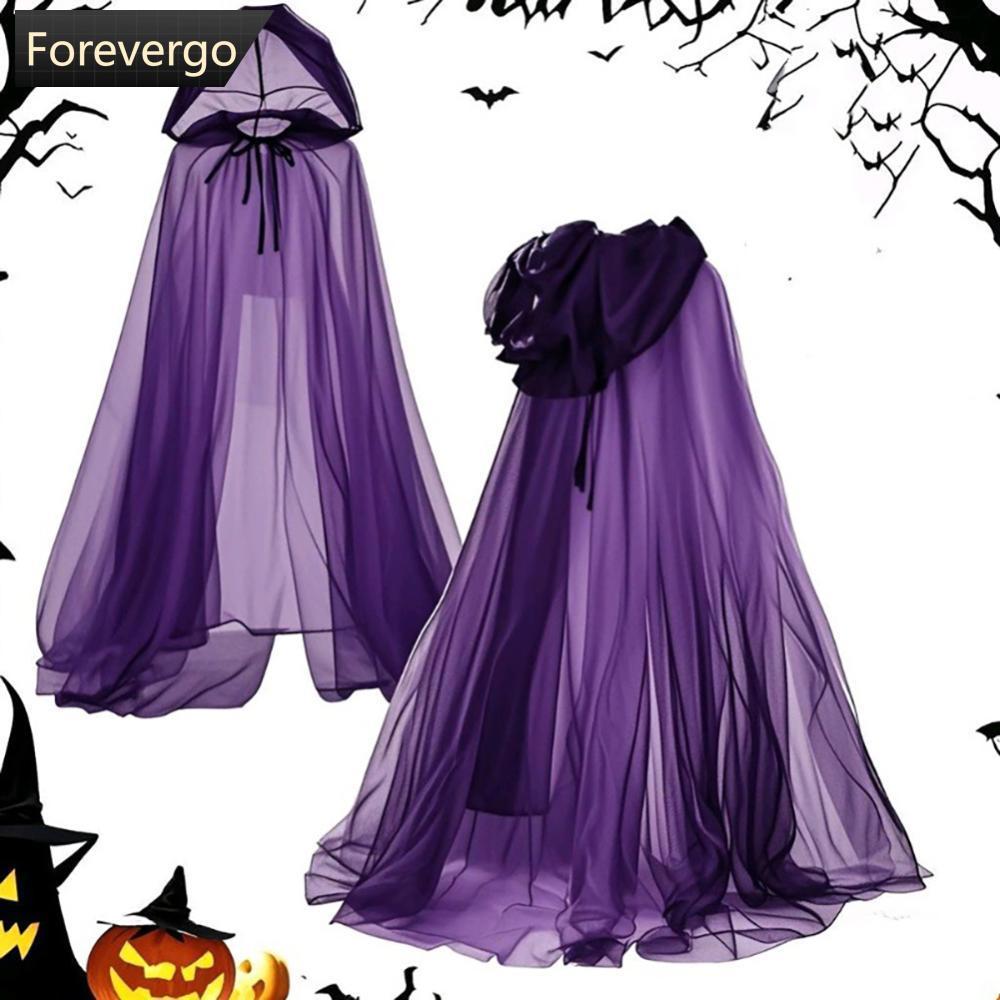 FVG ฮาโลวีน Grim Reaper เสื้อคลุม Hood Gothic Victorian แม่มดลึกลับเครื่องแต่งกายยาว Cape Sheer ตาข่