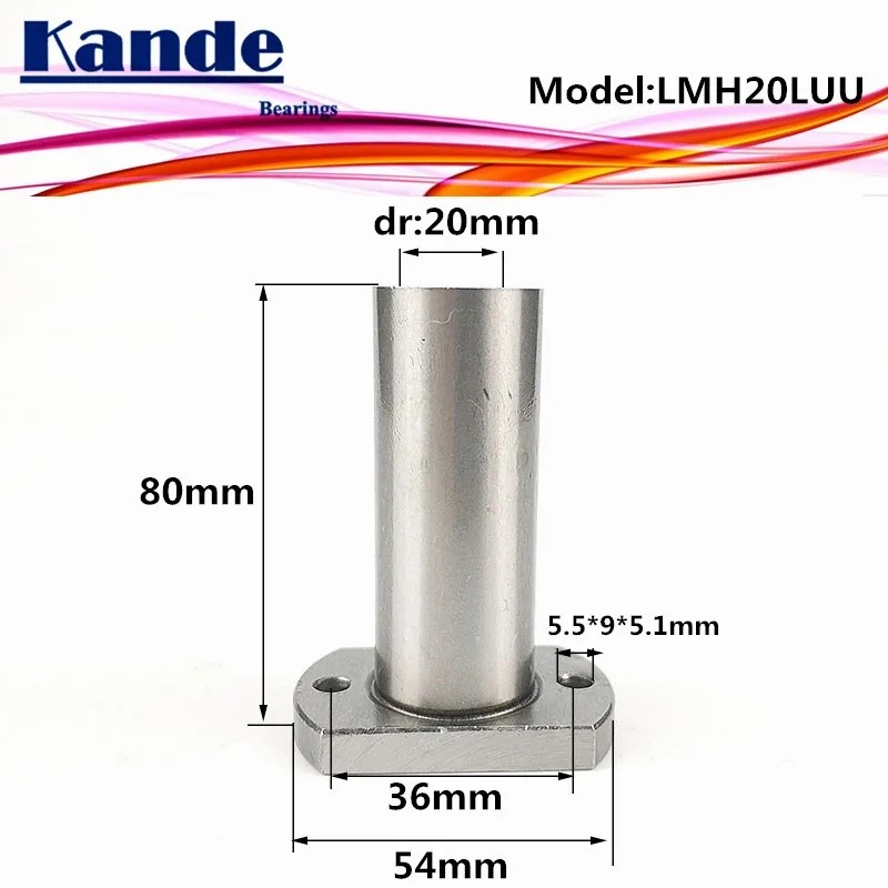Kande Bearings LMH20LUU ขยายรูปไข่หน้าแปลน Linear Ball Bearing dr:20mm LMH20L UU Y