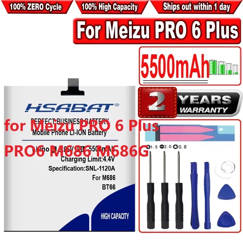 HSABAT 5500mAh BT66 แบตเตอรี่สําหรับ Meizu PRO 6 Plus PRO6 M686 M686G M686Q แบตเตอรี่