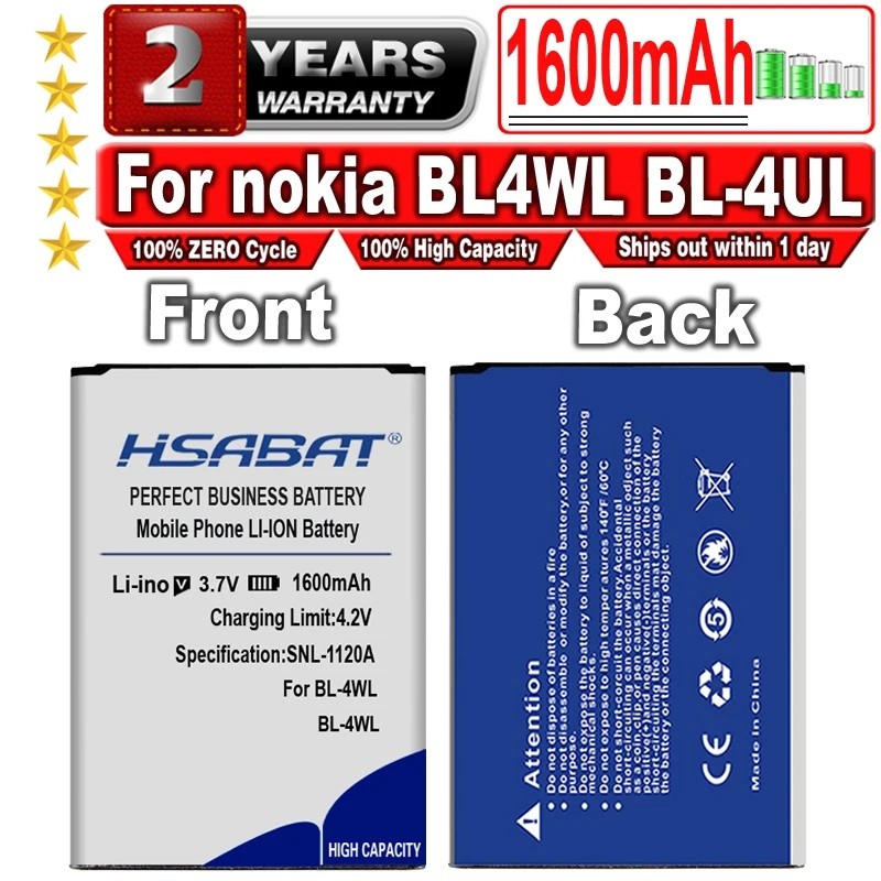 HSABAT 1600mAh ~ 2000mAh แบตเตอรี่สําหรับ Nokia BL-4XL BL4XL BL-4WL BL4WL BL-4UL BL4UL