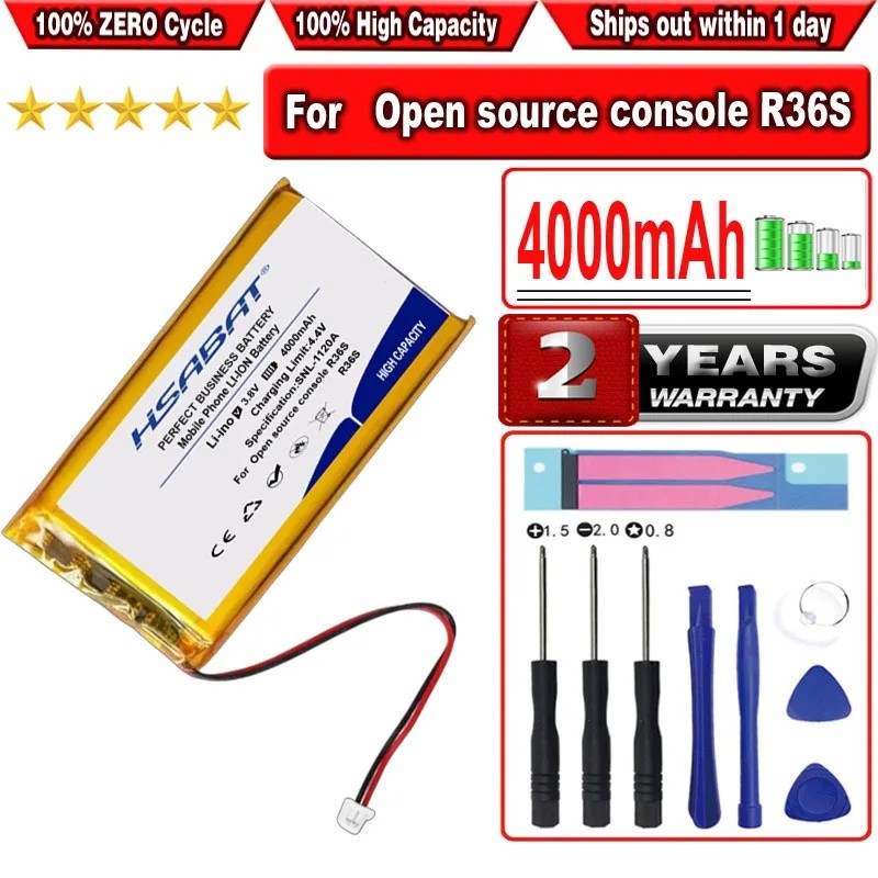 HSABAT แบตเตอรี่ 4000mAh สําหรับคอนโซลเปิดแหล่ง R36S เครื่องเกม