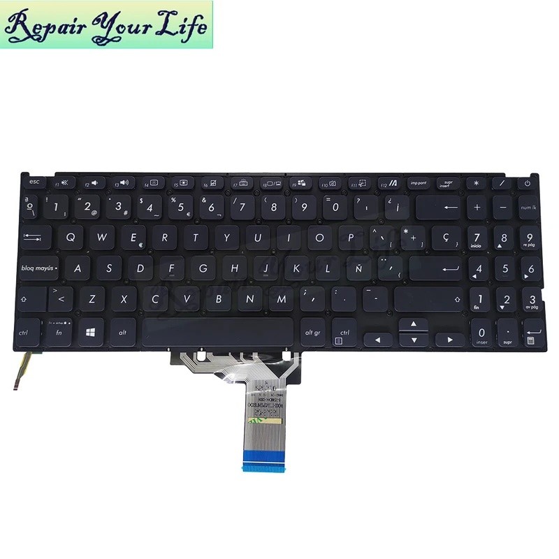 แป้นพิมพ์เรืองแสงภาษาละตินสเปนสําหรับ ASUS VivoBook X509 X509FA X509FB X509FJ X509FL X509DA X509BA X