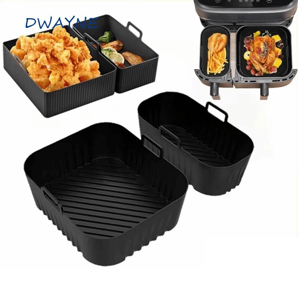 DWAYNE Air Fryer Liner, 6L/3L ถาดอบตะกร้าคู่แบบใช้ซ้ําได้, ทนความร้อน Non-Stick สี่เหลี่ยมผืนผ้าตะกร้าคู่ใช้ Air Fryer ตะกร้าถาดไก่ใช้
