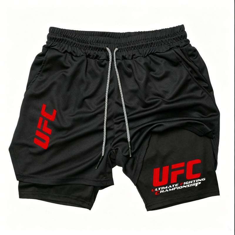 Men's UFC Printed Sports Shorts Two-in-One Quick-Drying Breathable Running Training Shorts jRGF