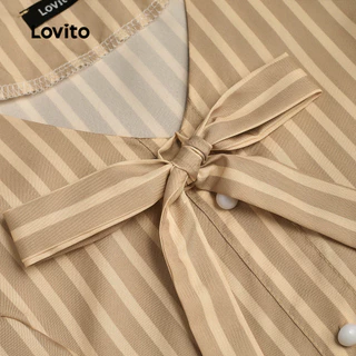(New Arrival) Lovito เสื้อหรือกางเกงแบบผูกเอวสุดหรูหรา สไตล์รีสอร์ทลําลอง สําหรับฤดูใบไม้ผลิ/ฤดูร้อน สีคากี L196ED150