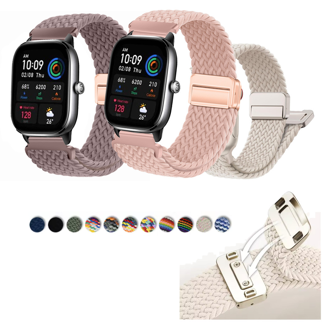สายรัดหัวเข็มขัดแม่เหล็กแบบถักไนลอนสําหรับ Huami Amazfit GTS2 GTS4 mini GTS3 GTS2e Neo GTS 2 3 4 2e Active Active2 Active3 พรีเมี่ยมนาฬิกานุ่ม Breathable Loop