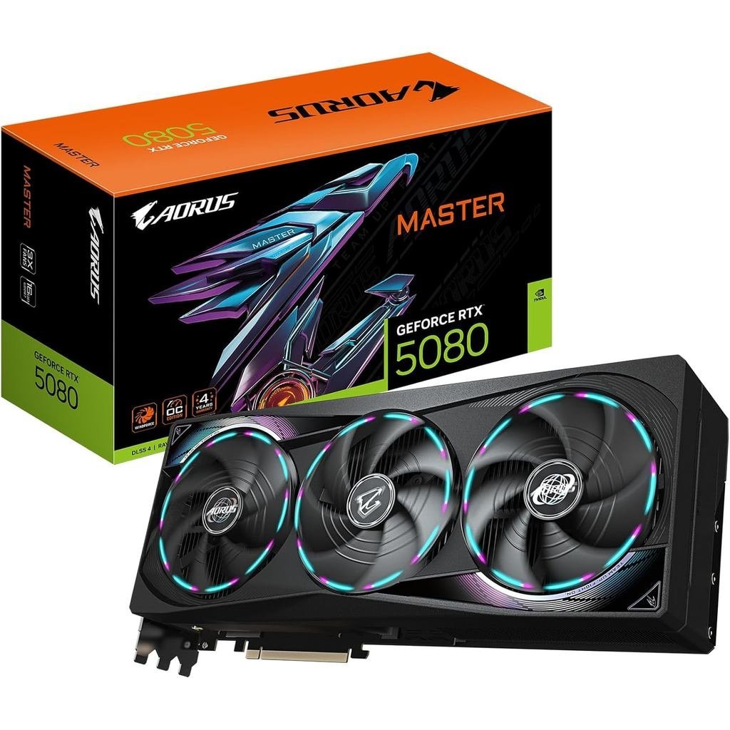 GIGABYTE GeForce RTX 5080 Gaming OC 16G กราฟิกการ์ด, ระบบระบายความร้อน WINDFORCE, 16GB 256-bit GDDR7