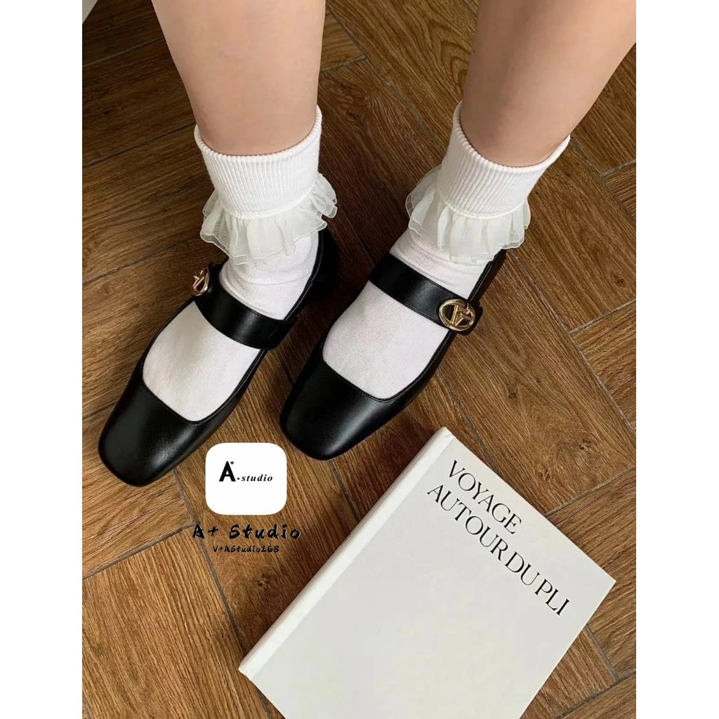 A+StudioVALENTIN * GARAVANI VLOGO LOCKER 24/Valentino Calfskin Double Wear Mary Jane Ballet Shoes Fe