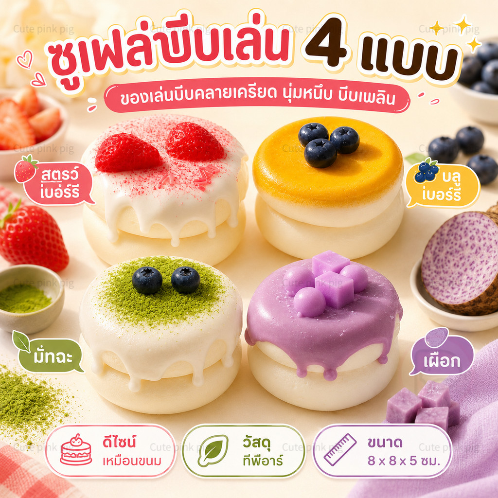 【🚚COD+ส่งไว】🎂ซูเฟล่สกุชชี่บีบเล่น ของเล่นคลายเครียด TPR นุ่มเด้ง ขนาดพอดีมือ 4 แบบ สำหรับเด็กและวัยทำงาน