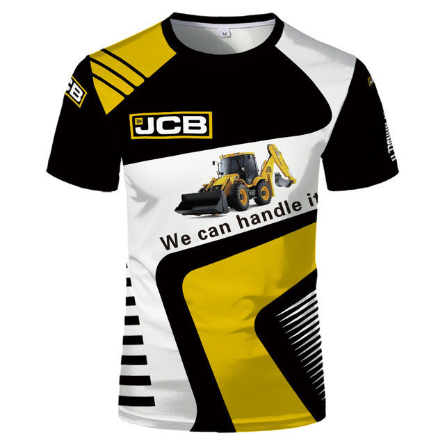 JCB Bulldozer 3D พิมพ์ฤดูร้อน Breathable Workwear ผู้ชายกีฬา 48 ชั่วโมง O คอสั้นแขนสั้นเสื้อยืดลําลอ