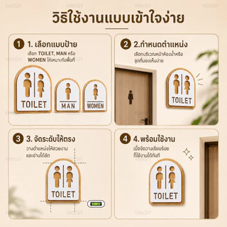 ป้ายห้องน้ำ💦 อะคริลิค TOILET WOMEN MAN🚻 สติกเกอร์ป้ายสุขา หญิง/ชาย พร้อมเทปกาวสองหน้า ติดตั้งง่าย