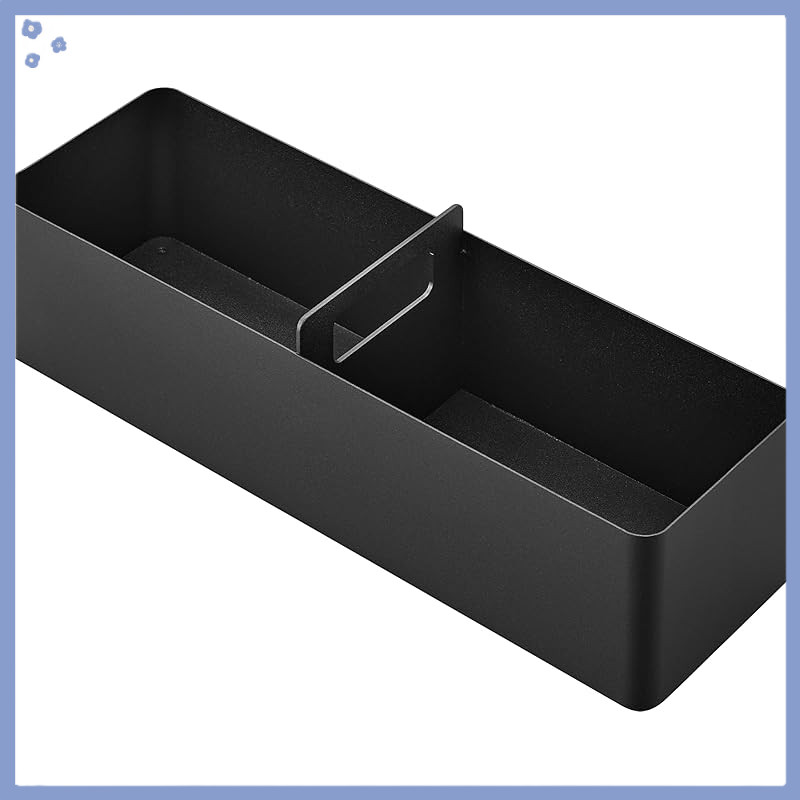 Yamazaki Slim Storage Box with Handle, Black. Dimensions: W32 × D10 × H9.6 cm. Tower Collection, Con