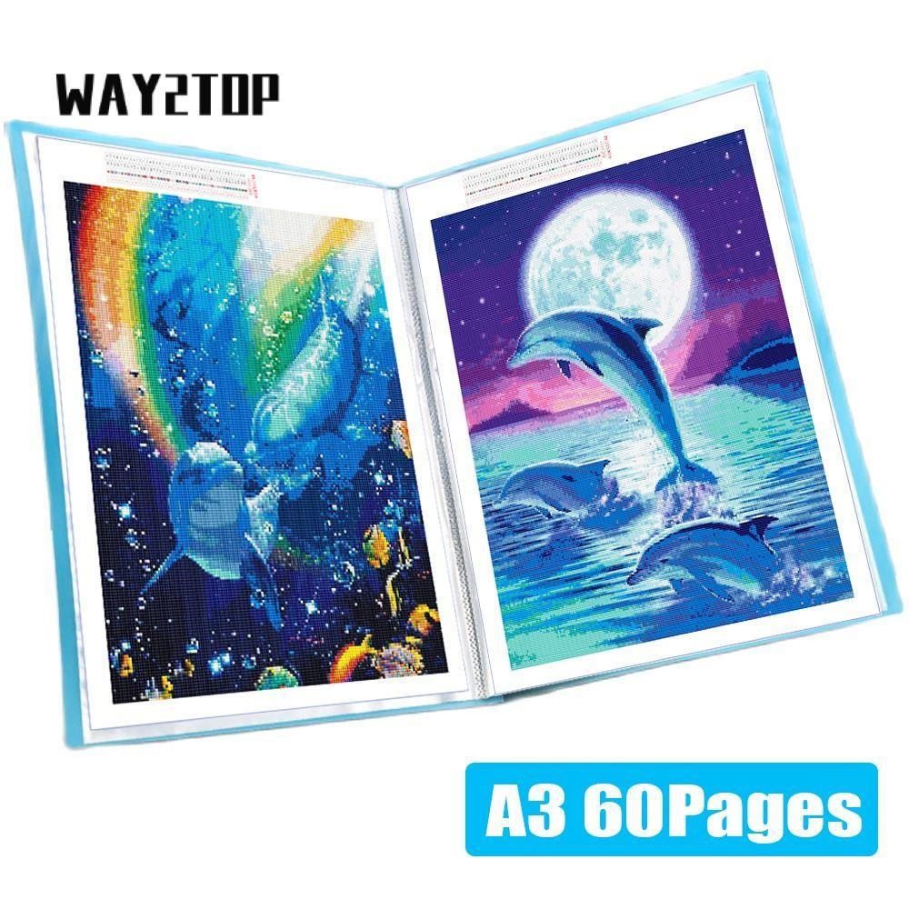 WAY2TOP สมุดเก็บภาพวาด, กระเป๋า A3/8K โฟลเดอร์อัลบั้มรูป, ทนทานเพชรภาพวาดข้อมูล Organizer เครื่องเขี