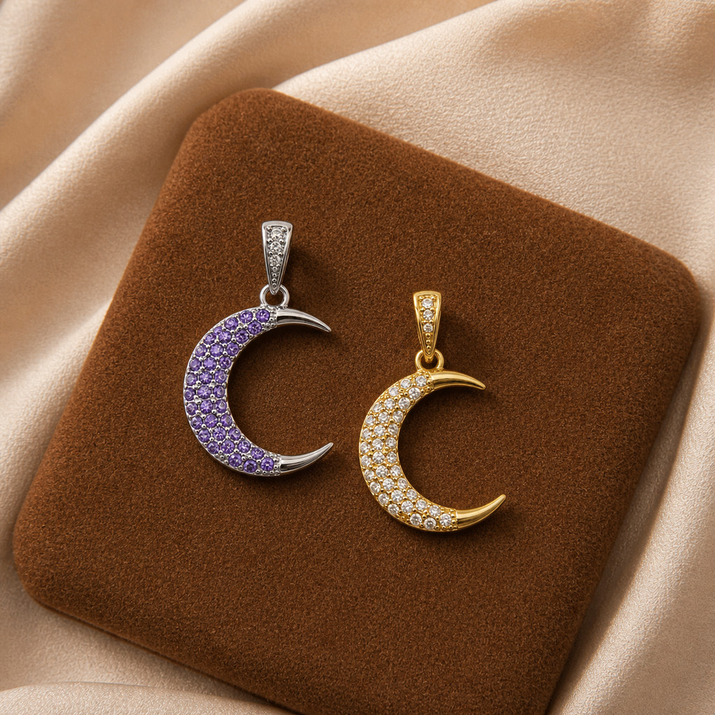 [STDELAN] จี้เพทายพระจันทร์สแตนเลส | การออกแบบเพทายฝังสีทอง/สีเงิน 24x19 มม. | 2ก จี้สร้อยคอป้องกันสนิมที่ไม่ก่อให้เกิดภูมิแพ้ | ของขวัญที่ไม่ซ้ําใครแฟชั่น | เหมาะสําหรับของขวัญสําหรับใช้ส่วนตัว