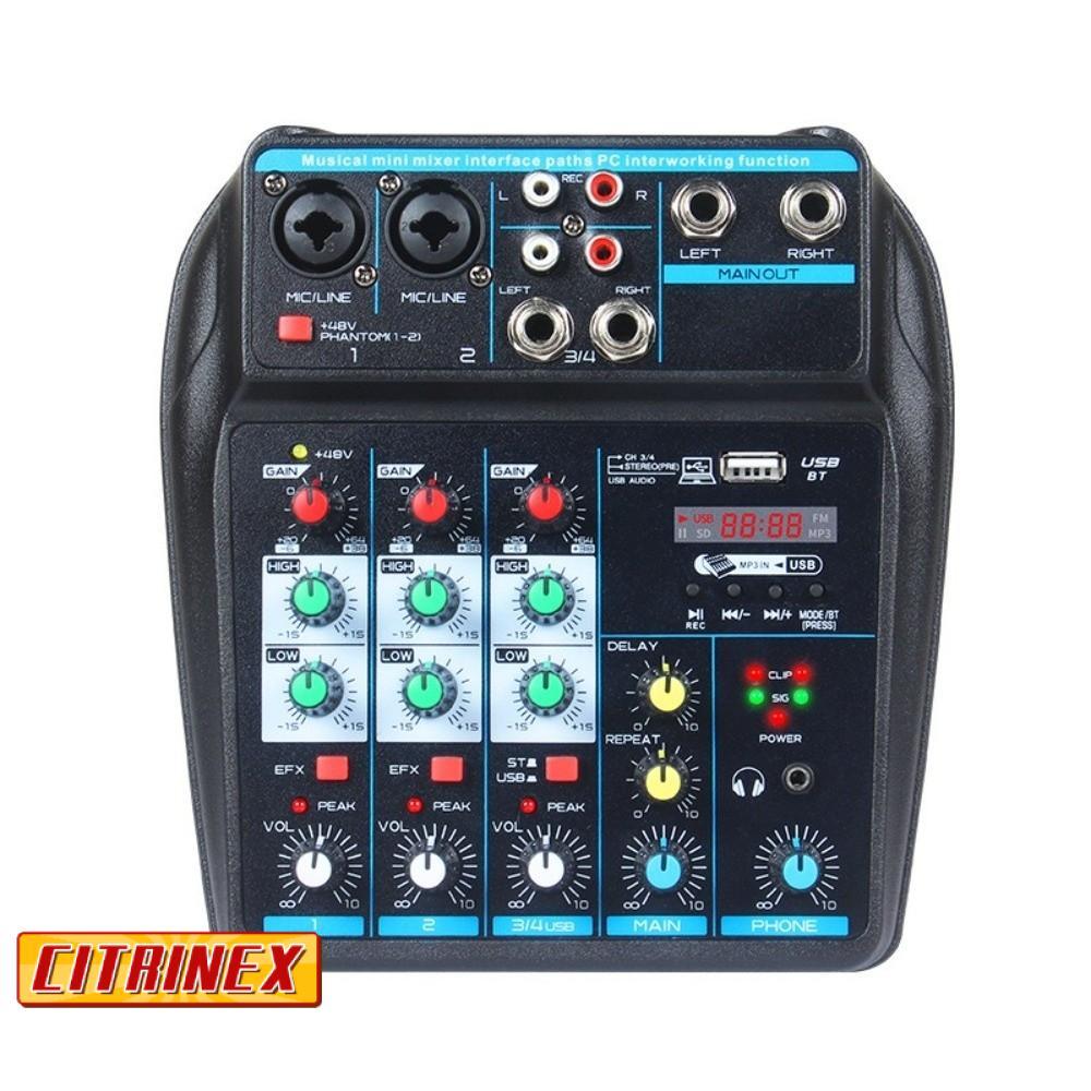 CITRINEX DJ Console Mixer, 4 Channel Monitor Karaoke System Audio Mixer, Bluetooth พร้อม 48V Phantom