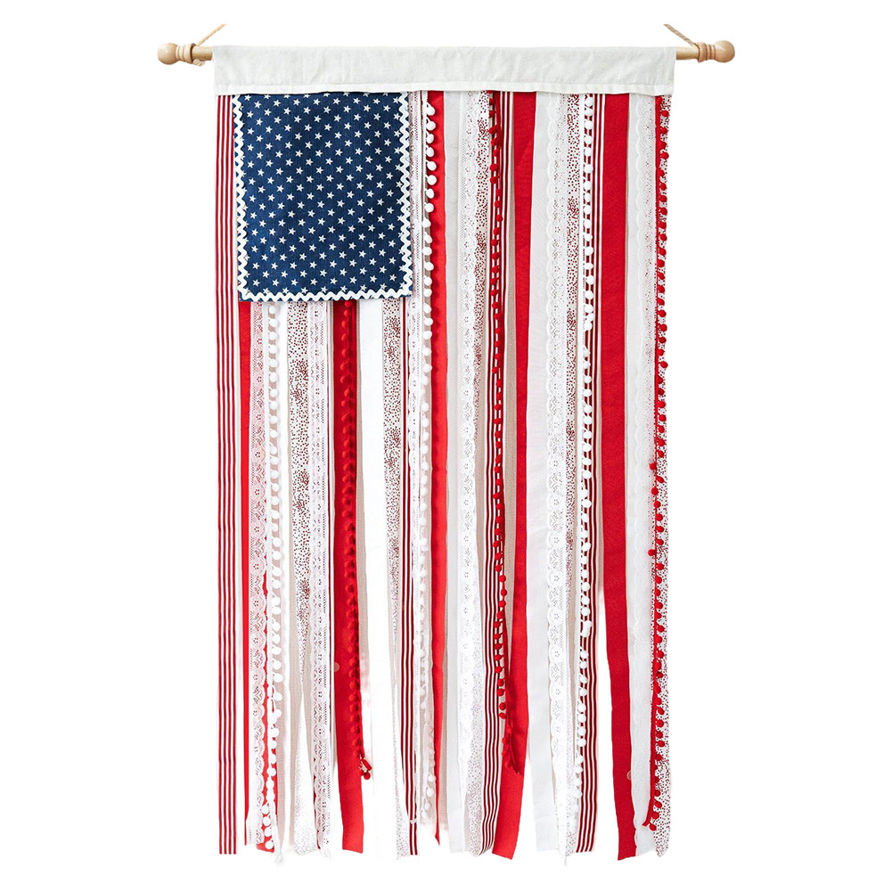 48in X 27in 4th of July ตกแต่ง Rag Garland Rustic Flag สําหรับ 4th of July Decor