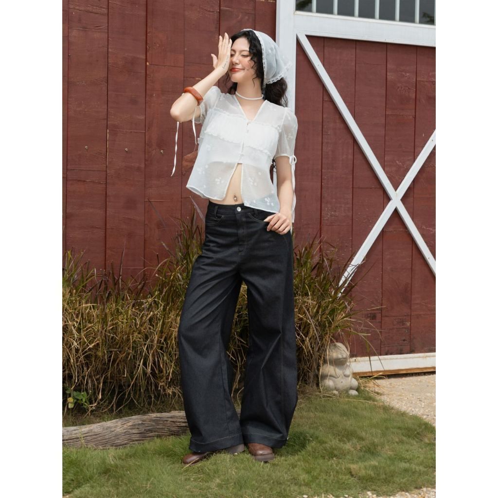 กางเกงยีนส์กระดุมขากว้าง THE CU - Nina Pants - MN06