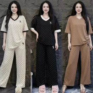 Mayura Stores No.Ke5564 ชุดเซ็ท2ชิ้น เสื้อแขนสั้น+กางเกงขายาว ปักกวางน้อยลายจุดสีพื้น ชุดดซ็ท เสื้อผ้าแฟชั่น