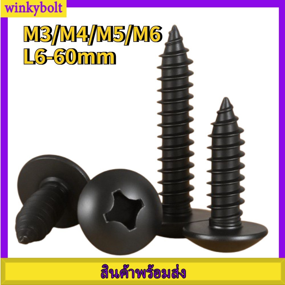 น็อต สกรู หัวร่ม หัวกระทะ แฉก T+ สแตนเลส 304 สีดำ เกลียวปล่อย/Truss Head Phillip Tapping Screw Black SUS304  M3/M4/M5/M6 * L6-60 มม.【BoltGo】