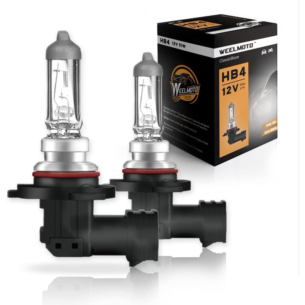 WEELMOTO 9006 HB4 หลอดไฟหน้ารถฮาโลเจน, P22d 12V/51W, IP67, 9006 - หลอดไฟหน้าฮาโลเจนสีขาวบริสุทธิ์ประ