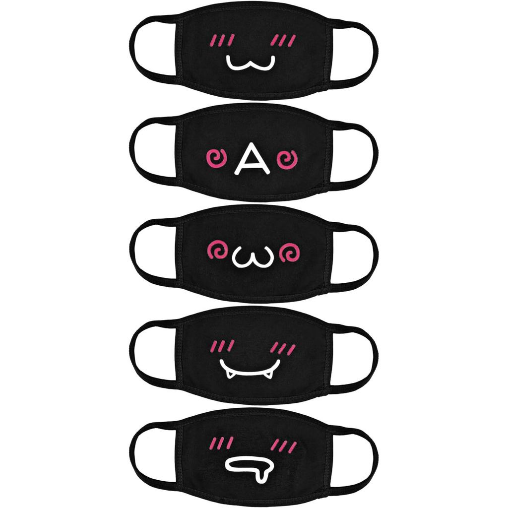 หน้ากาก น่ารัก มuffle, 5 แพ็คป้องกันฝุ่นอะนิเมะผ้าฝ้ายปากหน้ากากน่ารัก Kaomoji Face Mask