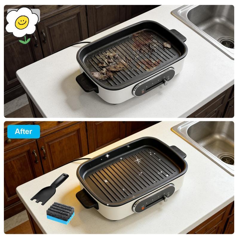 {}maoying} 3 ชิ้น Grill Scraper ฟองน้ําชุดวัสดุทนทาน Griddle เครื่องมือทําความสะอาดสําหรับ Grooved G