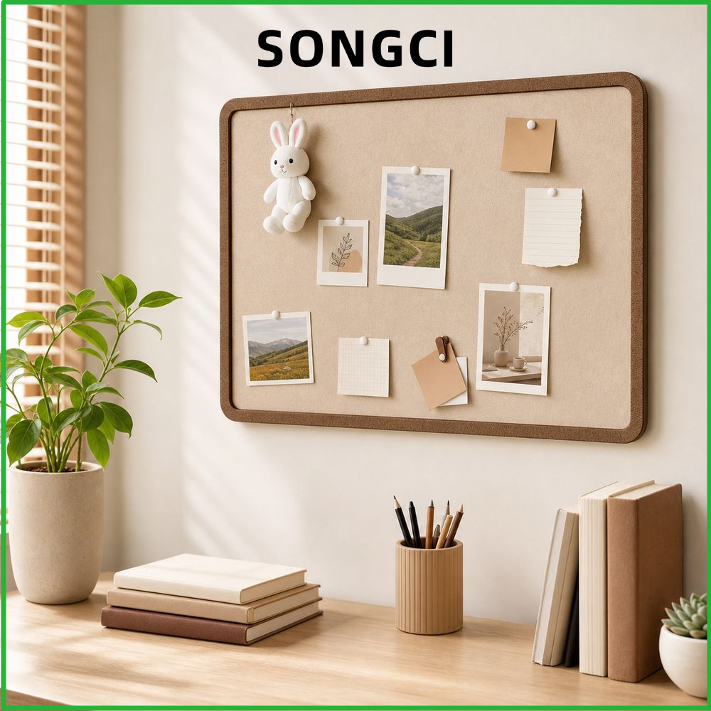 SONGCI Felt Bulletin Board, Self กาวกรอบโค้งมนผนัง Memo Board, ไม่มีการออกแบบเจาะติดผนัง Perler ลูกป