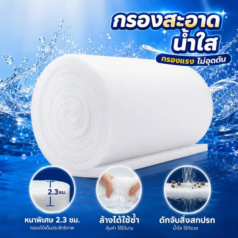 ใยกรองน้ำตู้ปลา แผ่นกรองใยแก้ว หนา 2 3 ซม กรองละเอียด ล้างใช้ซ้ำได้ สำหรับตู้ปลา บ่อปลา