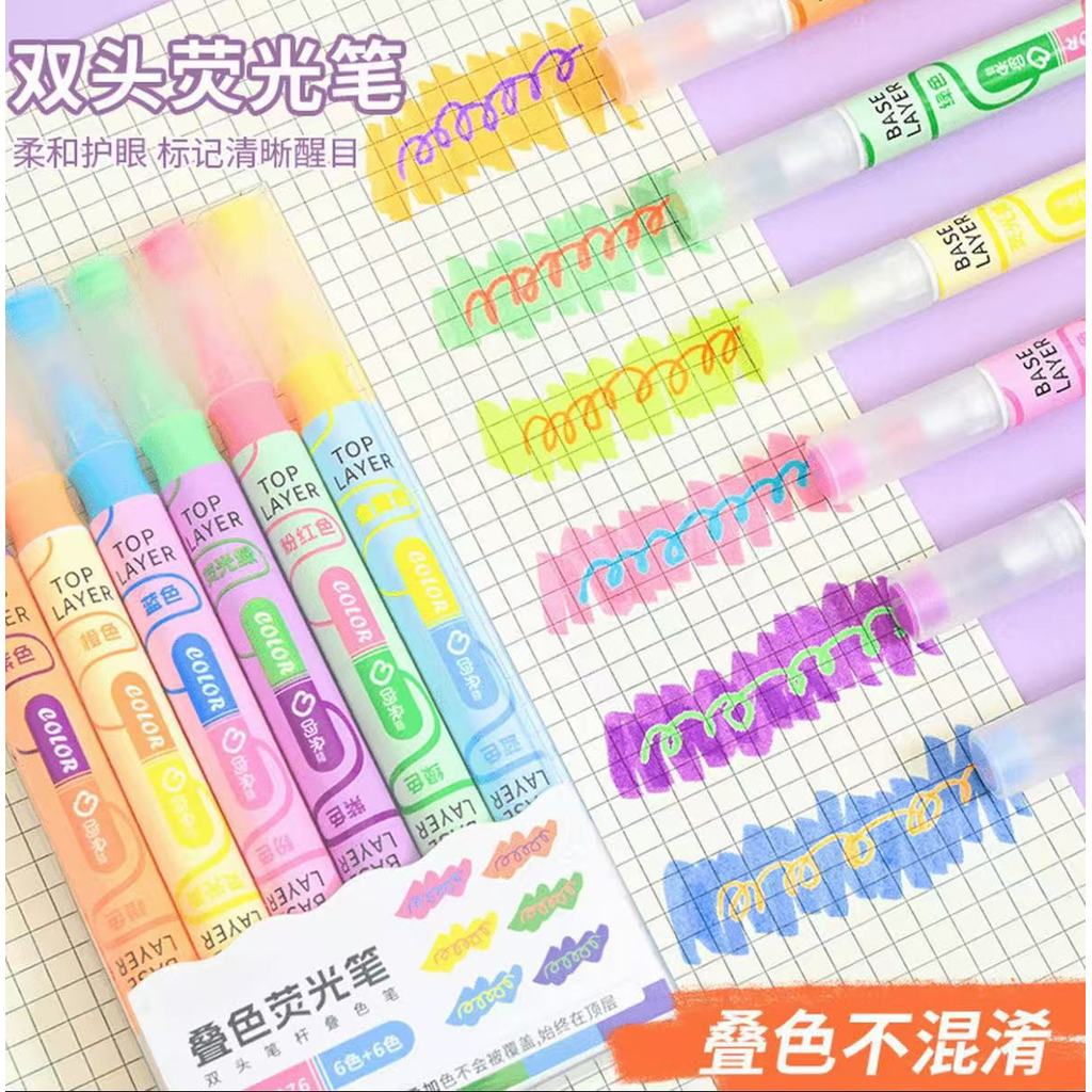 Hand-Planning Account Marker ปากกาสี Highlighter Double ปากกานักเรียน Key Highlighter ซ้อนหัวสี QCR0
