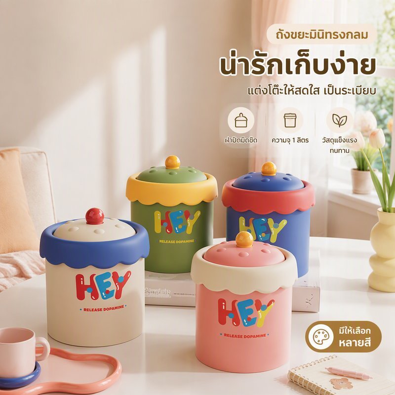 ถังขยะตั้งโต๊ะ ขนาดเล็กมินิ มีฝาปิด รูปทรงน่ารัก ดีไซน์มินิมอล ความจุพอดี ใช้ในออฟฟิศและห้องนอน