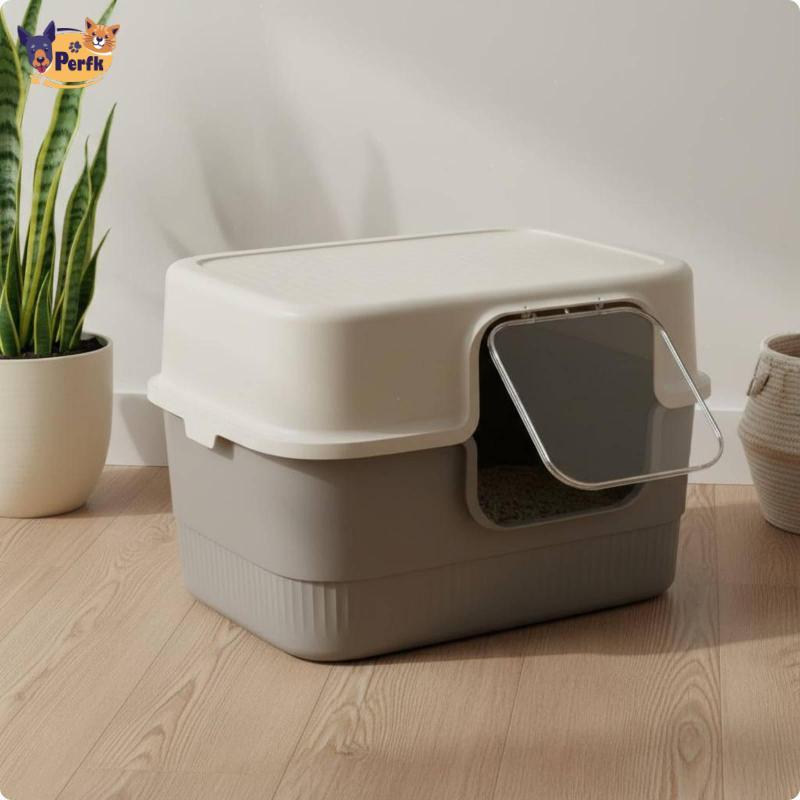 Ferfk Anti-Splash Enclosed Feline Litter Box Spacious Large Feline Litter Pan ให้ความเป็นส่วนตัวครอบคลุม Kitty ไม่เต็มเต็งทําความสะอาดง่ายสําหรับในร่ม