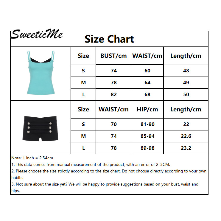 SweeticMe ผู้หญิง 2026 ใหม่แฟชั่นเซ็กซี่ลูกไม้ Splicing Casual Street สายคล้องคอ Camisole + กางเกงขาสั้นชุด — صورة 3