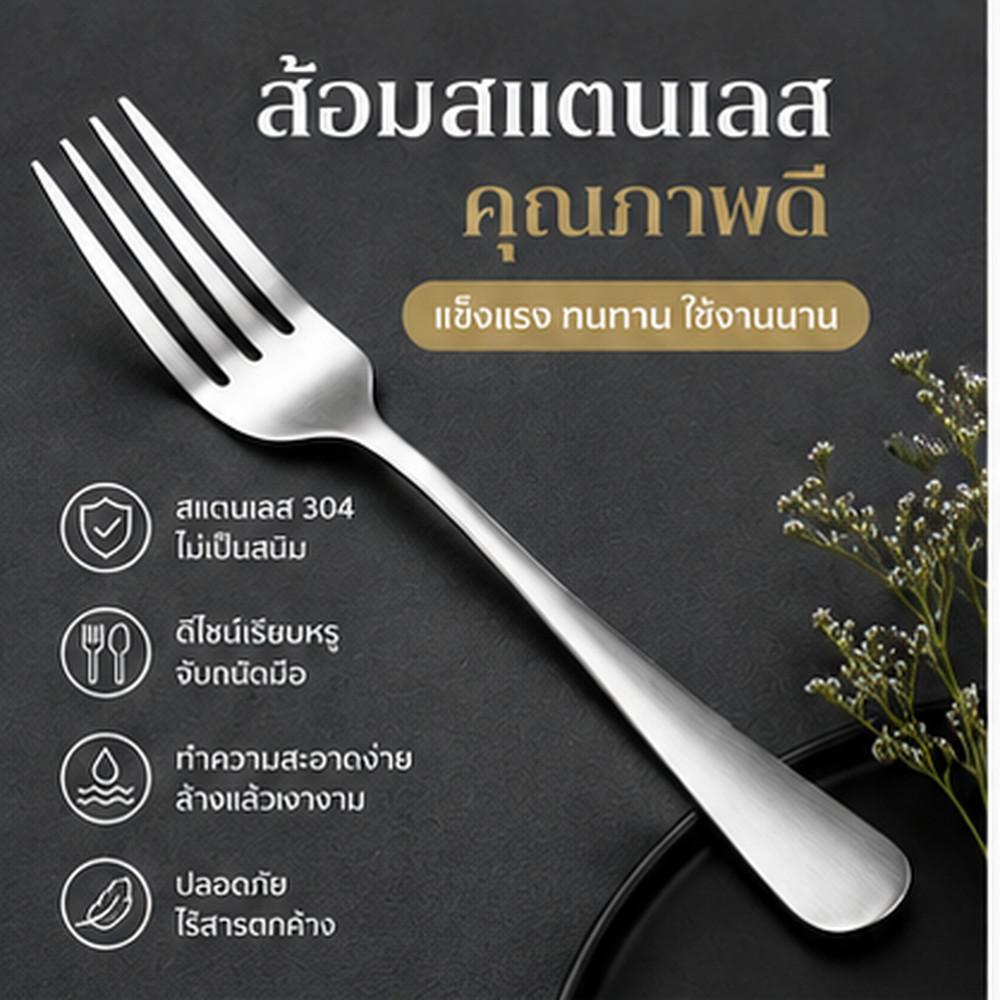 ส้อมสแตนเลส 20 ชิ้น แข็งแรง ทนทาน ดีไซน์เรียบหรู จับถนัดมือ ปลายมน ใช้งานสบาย ล้างง่าย เหมาะสำหรับบ้าน ร้านอาหาร รุ่น A3