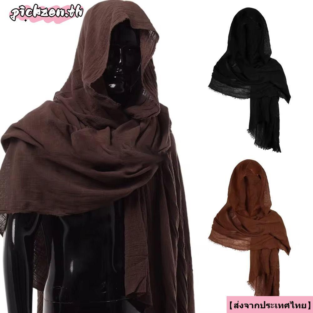 จัดส่งจากประเทศไทยPICKZEN Wrap Cloak, Black/Brown Lightweight Mens Medieval Pirate Retro Hood, Vinta