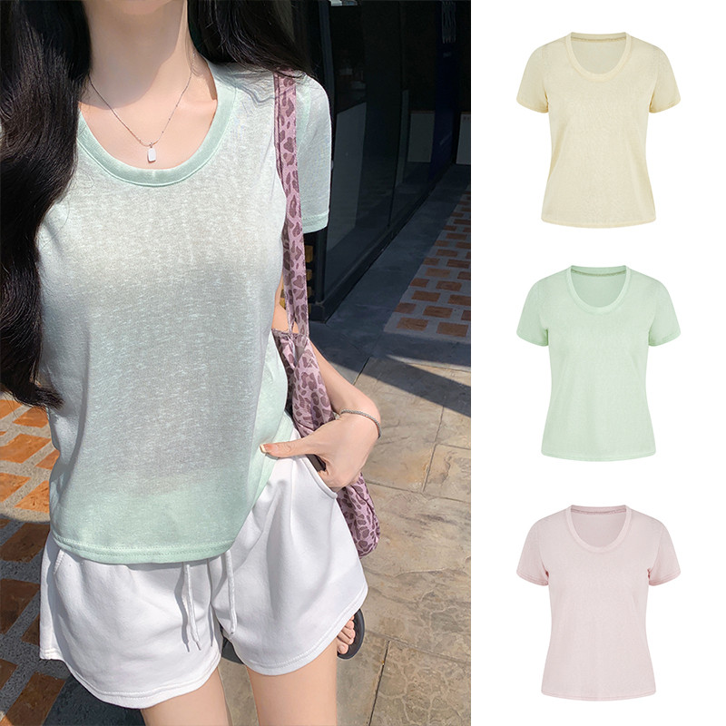 MOSES QUEEN เสื้อยืดแขนสั้นสีพื้นทรงหลวม เนื้อผ้าบาง เหมาะสำหรับฤดูร้อน ไหล่ตรง