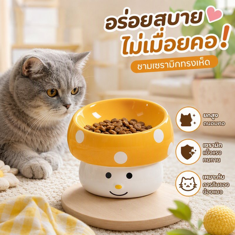 ชามอาหารแมวเซรามิก ชามแมวยกสูง กันลื่น ชามใส่อาหารและน้ำ สไตล์มินิมอล สำหรับแมว