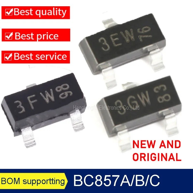 50 ชิ้น/ล็อต Original BC857A BC857B BC857C SOT23 เครื่องหมาย 3FW 3EW 3GW SMD 45V100mA PNP NPN Triode