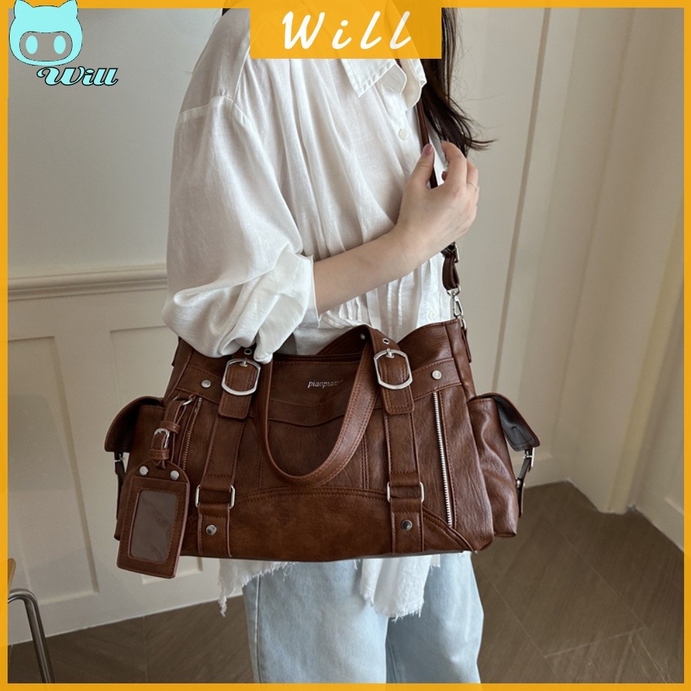 ความจุขนาดใหญ่ผู้หญิง Matte PU หนัง Moto Biker Tote Bag