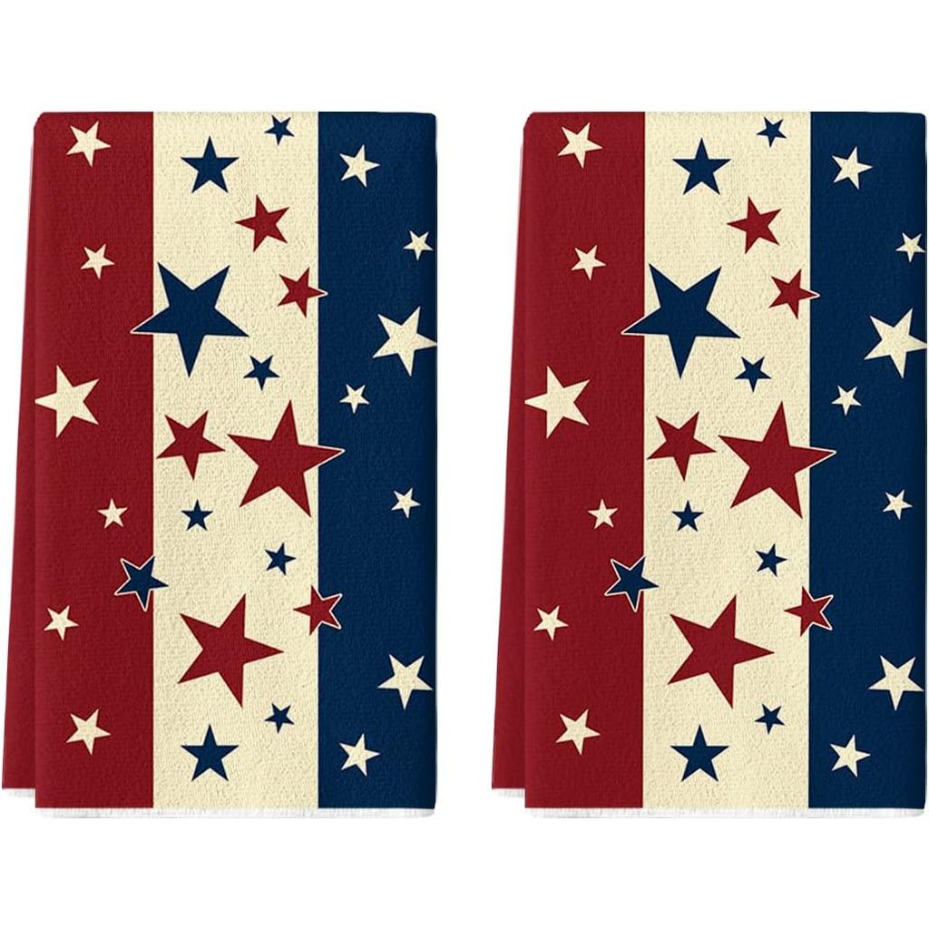 Artoid Mode Stripes Star America Patriotic 4th of July ผ้าขนหนูจาน, 18x26 นิ้ว Farmhouse Memorial Da