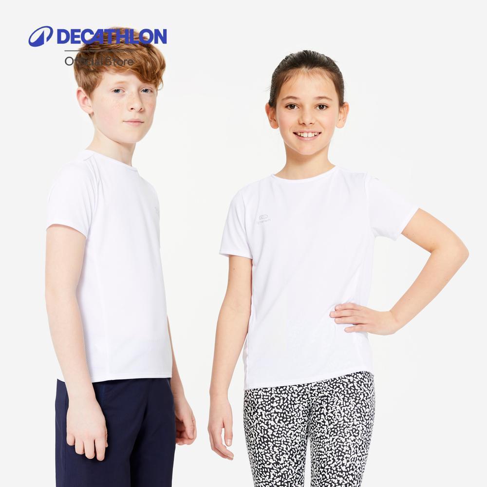 Decathlon Kids' Unisex Multisport Breathable T-Shirt เสื้อยืดเด็ก Unisex เล่นกีฬาระบายอากาศได้ดี - White