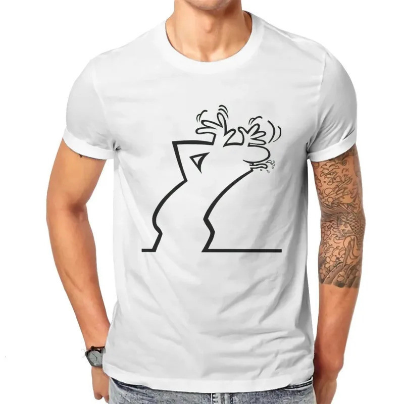 La Linea The Line Osvaldo Cavandoli เสื้อยืดแฟชั่นผู้ชายสไตล์สตรีท คอกลม ลำลอง
