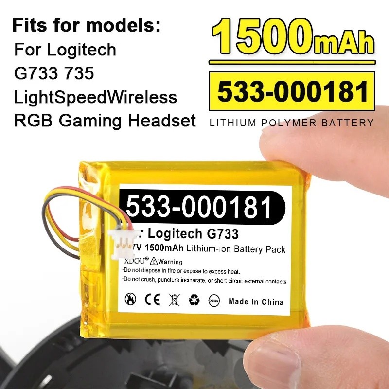 แบตเตอรี่ทดแทน 3.7V 1500mAh สําหรับ Logitech G733 735 604050 533-000181 แบตเตอรี่ชุดหูฟังเกมไร้สาย L