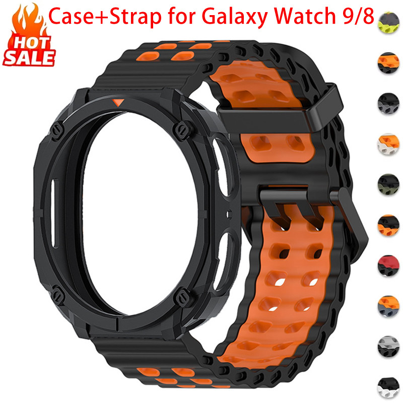 Hollow Case + สายซิลิโคนสําหรับ Samsung Galaxy Watch 9 8 40 มม.44 มม.สาย Breathable Band Hard PC กรณีอุปกรณ์เสริม